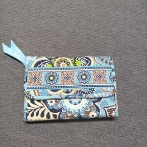 Vera Bradley Tri-Fold Wallet - Blue Floral Pattern - Women's Compact Organizer